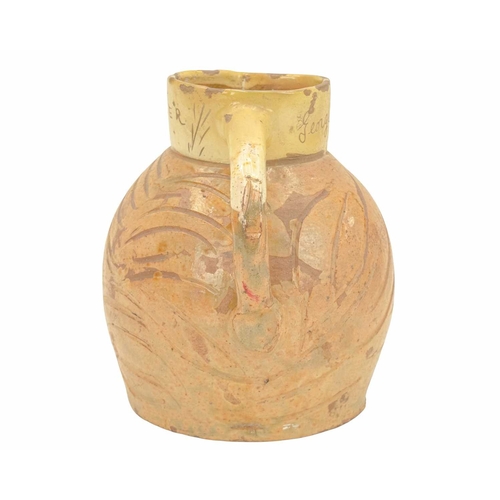 637 - A West Country documentary jug, probably Barnstaple. Dated 1838, and incised George Coliver, Newquay... 