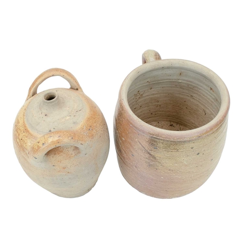 641 - A French stoneware confit pot. Circa 1900, height 24cm, together with a twin handled French flagon, ... 