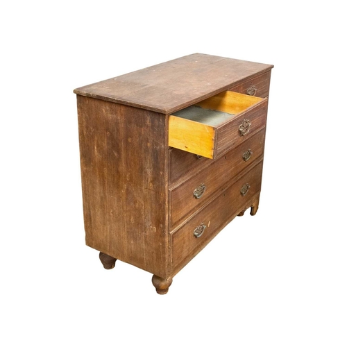 672 - A late George III oak and crossbanded chest. Fitted two short and three graduated long drawers, heig... 