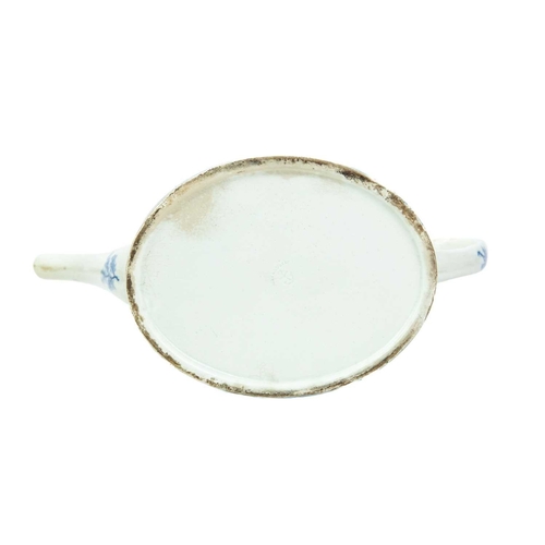 674 - A Davenport oval teapot and cover. Circa 1810, printed with blue and white bucolic scenes of a figur... 