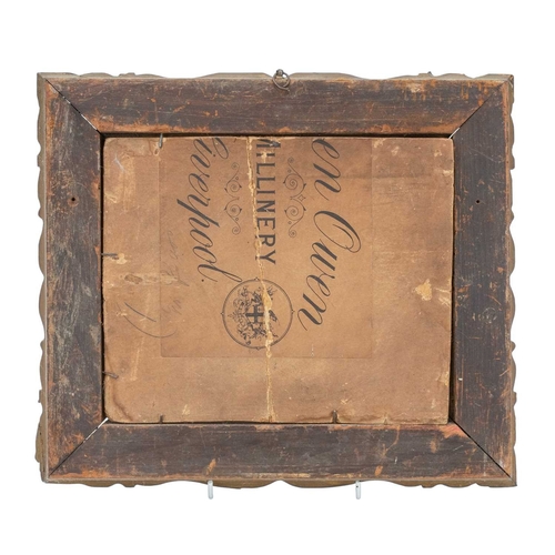 680 - English naive School, 19th century. Sleeping collie Oil on board, 18 x 21cm, framed 30 x 33cm.