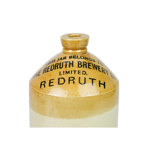 681 - Three Redruth stoneware flagons. Two for Redruth Brewery Co Ltd, height 40cm and smaller, numbered 1... 