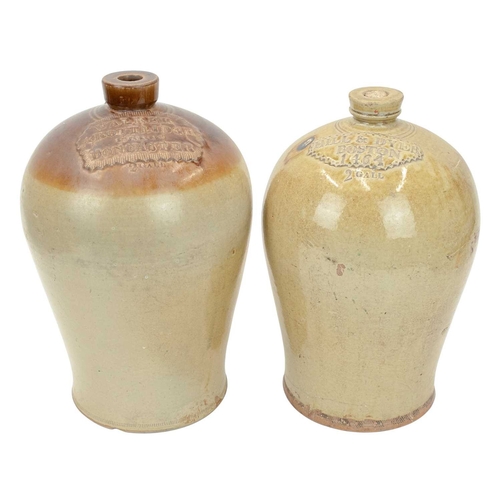 693 - Two slab seal stoneware flagons. 19th century, one for Walker & Routledge, Doncaster 2 gallons, the ... 
