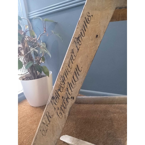 728 - Railway interest: A Victorian scumbled pine set of library steps. With a turned pole, hand-painted t... 