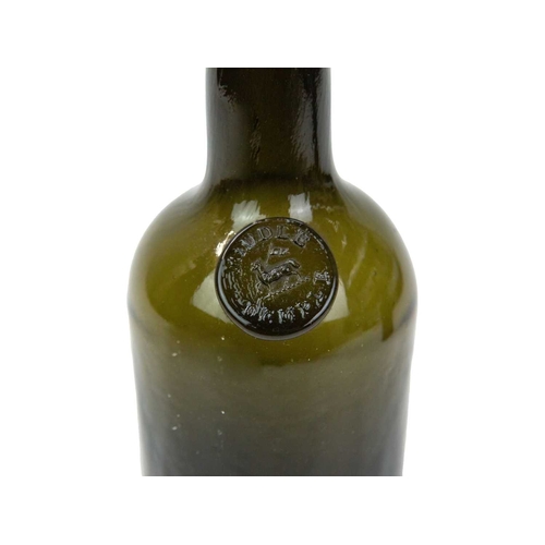 738 - Two sealed green glass half wine bottles. Circa 1820, each with Middle Temple seals with a lamb and ... 