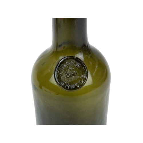 738 - Two sealed green glass half wine bottles. Circa 1820, each with Middle Temple seals with a lamb and ... 