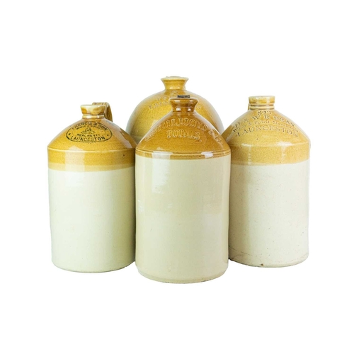 748 - Local interest. Three Launceston stoneware flagons. A 'Francis & Son Wine & Spirit Merchants' flagon... 