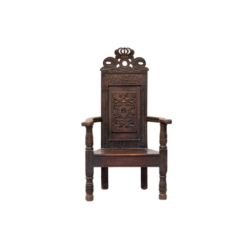 756 - An oak joined armchair, once thought to be associated with Mary, Queen of Scots Probably Scottish, 1... 