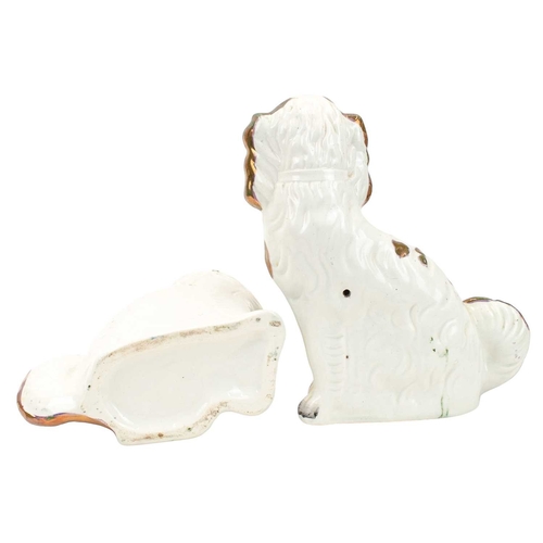 759 - A pair of large Victorian Staffordshire lustre spaniels. With copper, pink and green markings, heigh... 