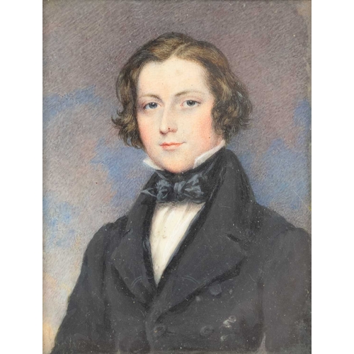 815 - Attributed to James Warren Childe (1780-1862). Portrait of a young gentleman, 8x6.2cm, in a carved a... 
