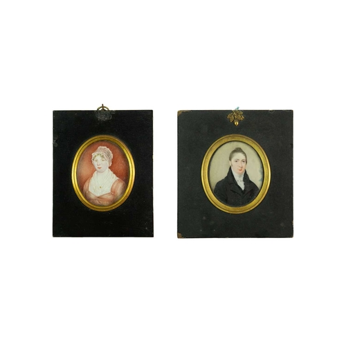 817 - English school, circa 1820. Miniature portrait of a gentleman wearing a black frock coat, 7.2 x 6.1c... 