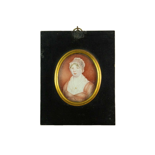817 - English school, circa 1820. Miniature portrait of a gentleman wearing a black frock coat, 7.2 x 6.1c... 