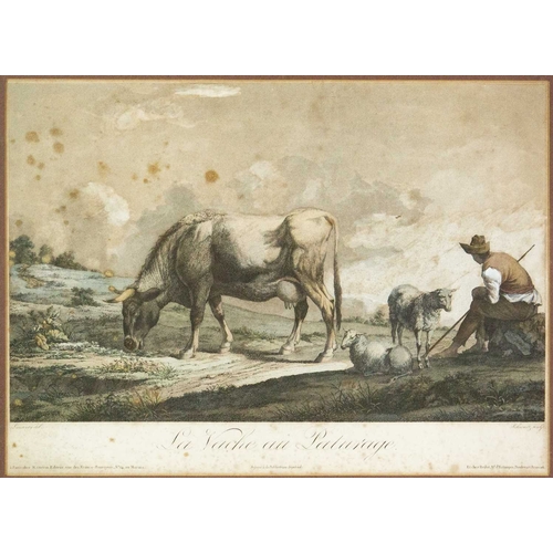 820 - A French lithograph Schwartz, after Laurenty. La Vache au Pâturage, 28 x 39cm, framed 50 x 62cm.