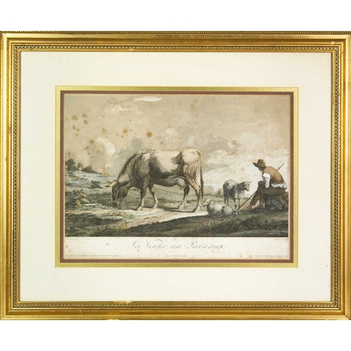 820 - A French lithograph Schwartz, after Laurenty. La Vache au Pâturage, 28 x 39cm, framed 50 x 62cm.