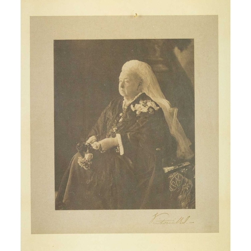 821 - A photographic print of Queen Victoria. Probably a jubilee portrait, signed Victoria RI, 35 x 31cm i... 