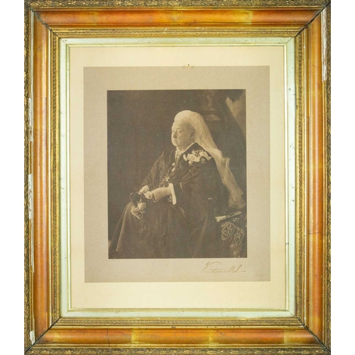 821 - A photographic print of Queen Victoria. Probably a jubilee portrait, signed Victoria RI, 35 x 31cm i... 
