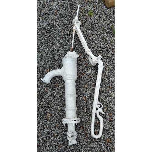 864 - A 19th century cast iron hand lever operated water pump. Wall mounted. Later painted white. Height 1... 