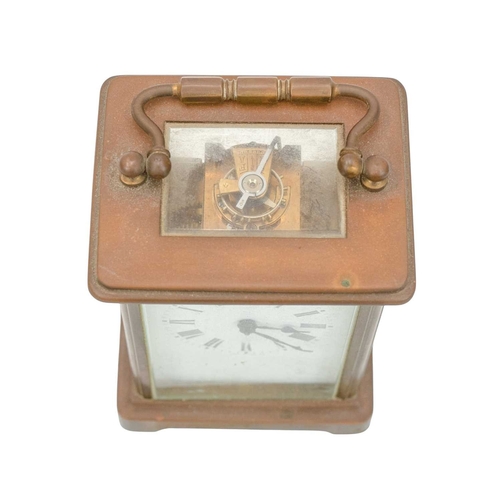 885 - A French brass carriage timepiece. Height 11.5cm, with travel case.