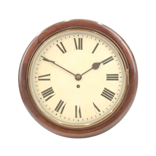 886 - A late Victorian mahogany circular fusee wall clock. With a cream painted 30cm (12