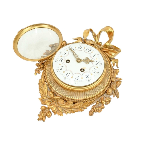 888 - A French ormolu cartel clock. 19th century, in the Louis XVI style, the drum movement stamped S Mart... 