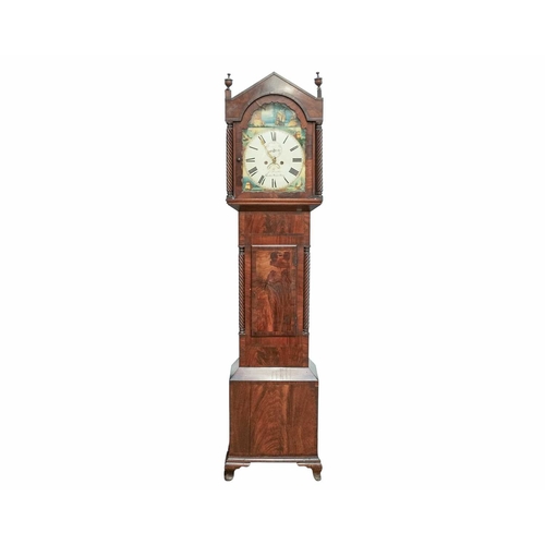 893 - A 19th century mahogany and crossbanded eight day longcase clock. The arched painted dial with a sai... 