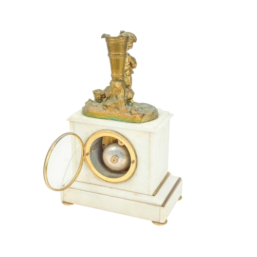 901 - A French white marble and ormolu mantel clock. Late 19th century, retailed by Connell, Cheapside (Lo... 