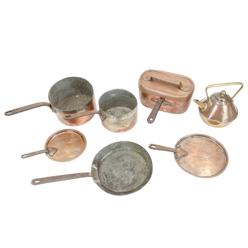 91 - A Benham and Froud copper and brass kettle. Designed by Christopher Dresser, height 20cm, missing th... 