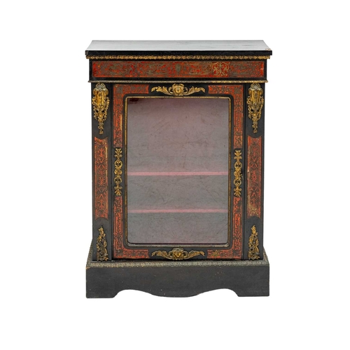 954 - A French brass inlaid Boulle style side cabinet. 19th century, with a glazed door and applied brass ... 