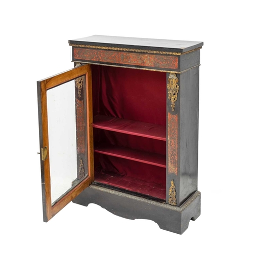 954 - A French brass inlaid Boulle style side cabinet. 19th century, with a glazed door and applied brass ... 