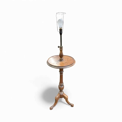970 - A mahogany and stained beech tripod lamp table. Early 20th century, height 129cm, together with two ... 