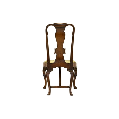 983 - A pair of Queen Anne style walnut chairs. 19th century, the well figured burr veneered backs with pa... 