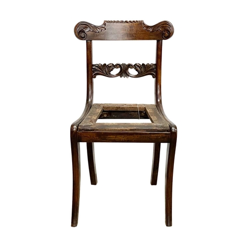 984 - A set of six Regency simulated rosewood dining chairs. With carved top and mid rails, drop-in seat f... 