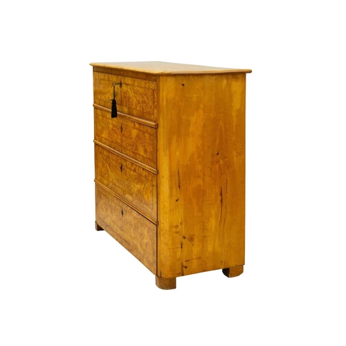985 - A Biedermeier satin birch secretaire chest. 19th century, the hinged fall fitted a central cupboard,... 