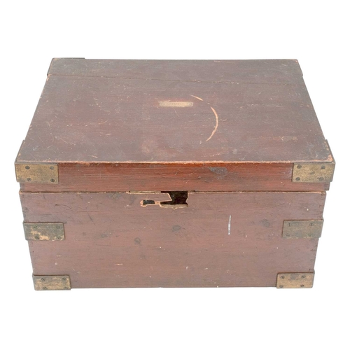 987 - A stained pine campaign style chest with architectural fittings. The plaque to the top reads W. Mars... 