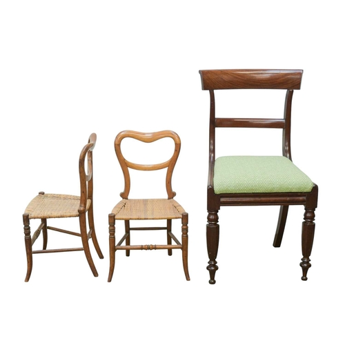 118 - A pair of Victorian mahogany and cane dish backed child chairs. Raised on turned underframes, height... 