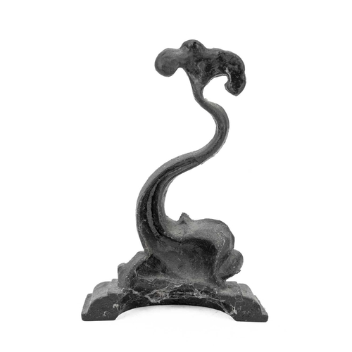 14 - A Victorian black painted cast iron door stop in the form of a stylised dolphin. Height 36.5cm, toge... 