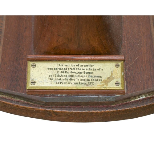 16 - A De Havilland DH 4 section of an aircraft propeller. H.C. Cleaver Ltd wooden propeller mounted on a... 