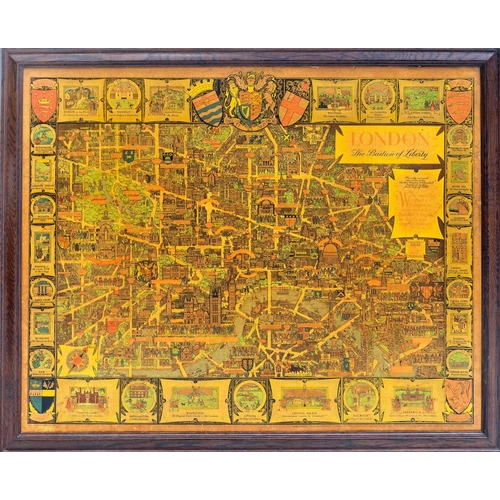 187 - Lee (Kerry), map of London, The Bastion of Liberty, circa 1950. Large colour photolithograph pictori... 