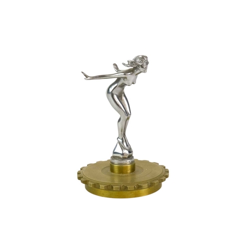 188 - A chrome Art Deco car mascot 'Speed Nymph' by Augustine & Emile Lejeune. Stamped marks, mounted on a... 