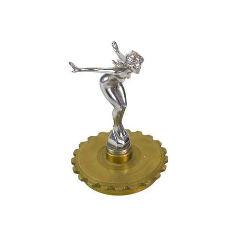 188 - A chrome Art Deco car mascot 'Speed Nymph' by Augustine & Emile Lejeune. Stamped marks, mounted on a... 