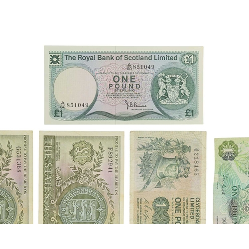 193 - Guernsey, Ireland and Scotland Bank Notes x8. Lot comprises: 1969 issue Guernsey £1 notes signed by ... 