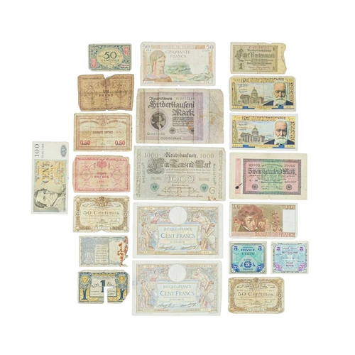 194 - European Bank Notes - Belgium, France and Germany. Lot comprises of approx. 20 notes in mixed condit... 