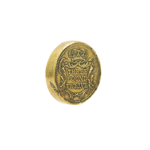 195 - George II Josephus I Portrait Double Joe Coin Weight Three Pound Twelve. Coin weight in nice conditi... 