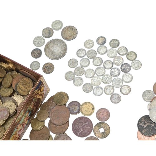 198 - Box Containing GB & World Coinage Including Silver. Small box containing quantity of GB coinage incl... 