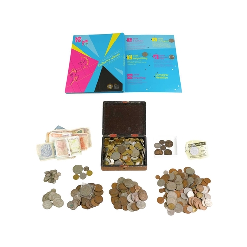 206 - GB & World Coins Including Silver. Bag containing folder for London 2012 Olympics 50p coins (27 loos... 
