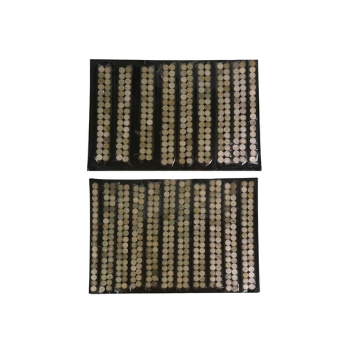 209 - Approx. 780 Silver 3ds. Queen Victoria - George VI. A large quantity of silver 3d coins mounted on c... 