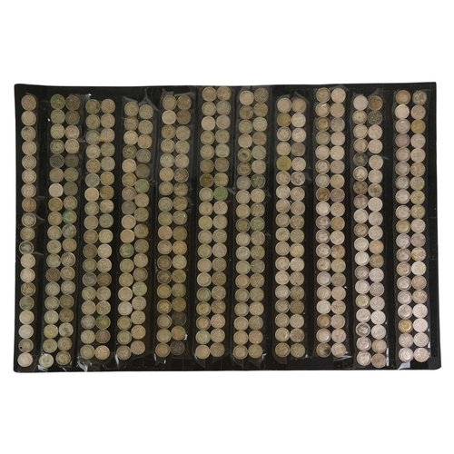 209 - Approx. 780 Silver 3ds. Queen Victoria - George VI. A large quantity of silver 3d coins mounted on c... 
