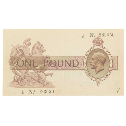 211 - United Kingdom Treasury £1 Note with Printing Error. Third Bradbury issue £1 bank note prefix G81. T... 