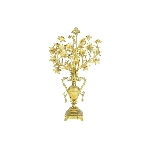 22 - A pair of ornate large French gilt metal candelabra. 19th century, modelled as multiple flowerheads ... 