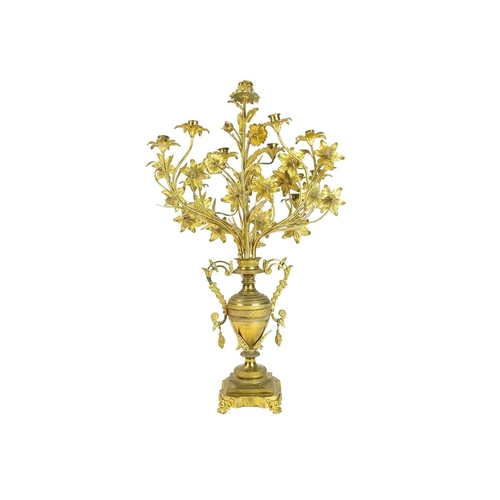 22 - A pair of ornate large French gilt metal candelabra. 19th century, modelled as multiple flowerheads ... 